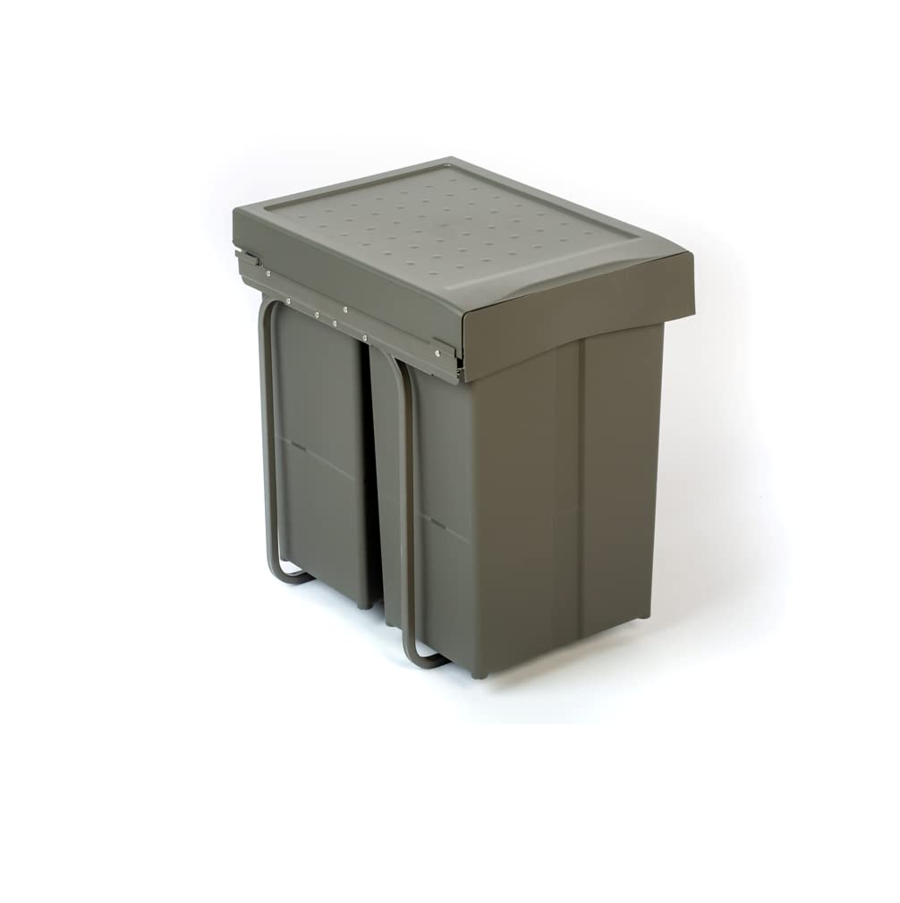 AZERODESIGN - Cubo de Basura de Gran Capacidad - 2 Compartimentos de 29L - Ancho Módulo 40 cm - 35x55x47 cm - Sistema con Guías Extraíbles de Acero - Fijación Inferior - Material de Plástico PVC