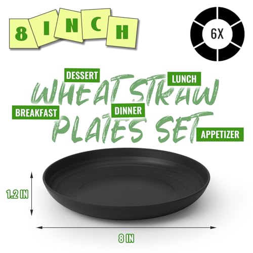 Image of 8in Wheat Straw Dinner Plates,Alternative to Melamine Plates,Black