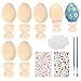 LOPOTIN 19tlg Ostereier Bemalen Set Holzeier zum Bemalen Ostern Basteln Kinder 7 Ostern Eier mit 7 Holz Eierbecher Pinsel Palette Easter Eggs holzostereier für Draussen Frühlingsdeko Osterdeko