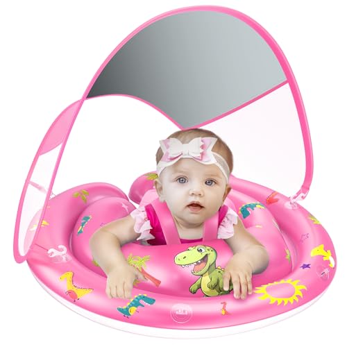 Image of LAYCOL Baby Pool Float with UPF50+ Sun Protection Canopy & Toy Play Console, Inflatable Pool Float for Pool, Baby Swimming Float with Adjustable Safety Seat, Toddler Float for 6-36 Months Boys Girls
