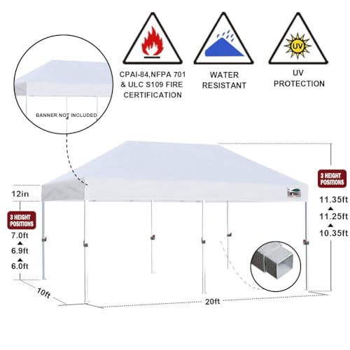 Eurmax USA 10'x20' Heavy Duty Pop Up Tent with Roller Bag & SandWeights (Black)