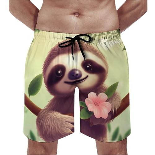 Mens Shorts Cute Sloth Men Swim Trunks Quick-Dry Beach Shorts with Drawstring Pocket Bathing Suit
