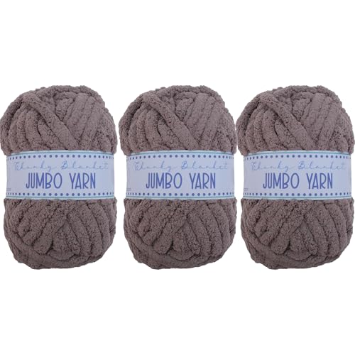 Image of 3 Pack ThreadArt Chunky Chenille Yarn for Hand Knitting, Jumbo, Dark Grey | Soft jumbo chenille yarn for hand knit and crochet. Make blankets, plushies & crochet projects. DIY quick projects.