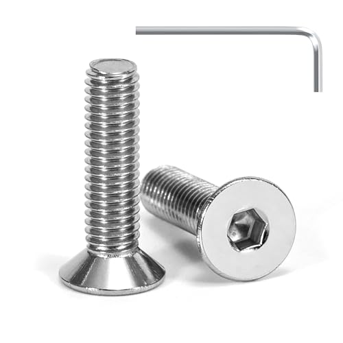 Tunejoy Tornillo Avellanado M5 x 20 mm Tornillos de Cabeza Avellanada Hexagonal de Acero Inoxidable A2 V2A Norma DIN 7991 con llave Allen Rosca Completa 20 Piezas