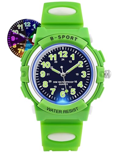 DTKID Kinderuhr Junge Mädchen, 7-Farben Armbanduhr Kinder Analoge, 3ATM Wasserdicht, Leicht Ablesbare Uhrzeit,Kinder Uhren Für 5-16 Jahren