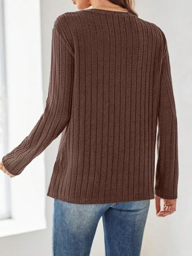 Women's Crewneck Sweater Tops - Long Sleeve Knitted Casual Fall Winter Blouse3
