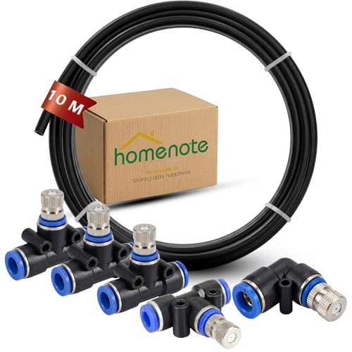 Image of Homenote 10Mtr Hose Pipe & 5pcs 6mm Mist Nozzle with Tee Connector Suitable for DIY Sanitization Tunnel Fogger Sprayer Watering Irrigation Fogging Cooling Mist Kit Sprinkler | Black