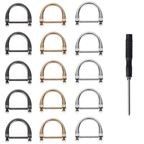 15pcs D-Rings Screw in Shackle Horseshoe U Shape D Ring Screw in Shackle Semicircle with Screwdriver DIY Leather Strap Craft Purse Replacement (Multicolor)