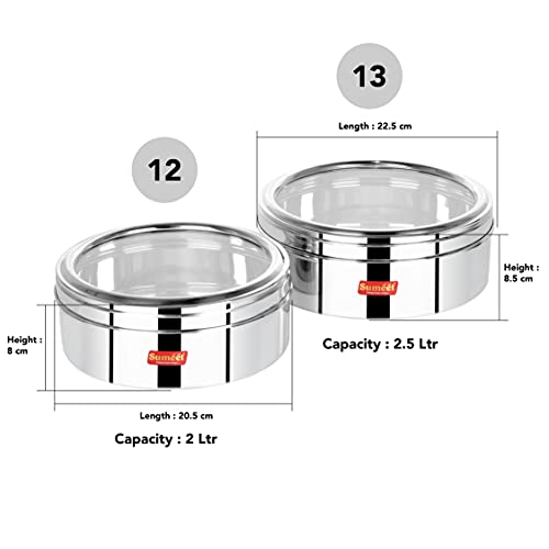 Image of Sumeet Stainless Steel Flat Canisters /Puri Dabba /Storage Containers With See Through Lid Set Of 2Pcs (2Ltr, 2.5Ltr), Beige