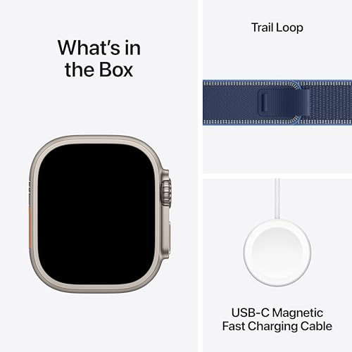Image of Apple Watch Ultra 3 [GPS + Cellular 49mm] Running & Multisport Smartwatch w /Rugged Titanium Case w /Blue /Bright Blue Trail Loop - M /L. Satellite Communications, Advanced Health & Fitness Tracking