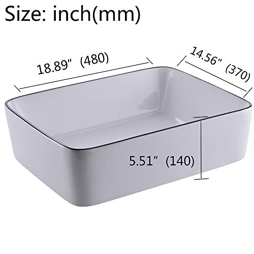 Rectangle White Porcelain Ceramic Bathroom Vessel Vanity Sink Black Trim Rectangular Art Basin by Hotis, Above Counter installation