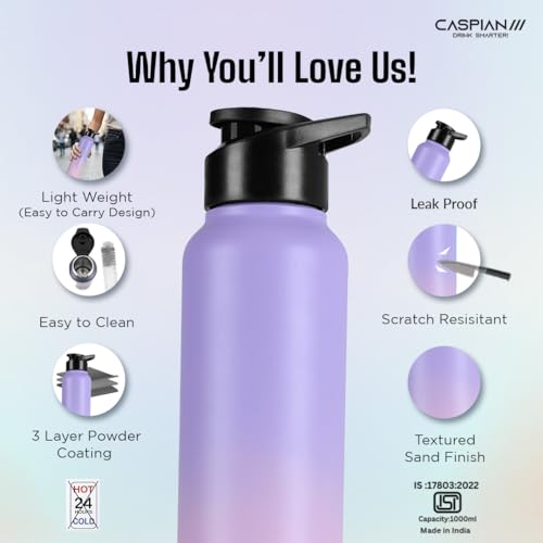 Image of CASPIAN / / / Hike ISI Certified Stainless Steel Water Bottle 1ltr.(Multicolour, 1 Litre, Set of 6) | Leak Proof Sipper for Fridge Home Office Travel School Kids Boys Girls Adults Sports Gym| BPA Free