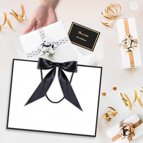 Image of JMANNI Gift Bags with Handles, 11 inch Small Gift Bag for Presents, 2 Pcs Bags with 4 Tissue Paper and 2 Cards for Baby Shower Wedding Bridal Shower Mother's Day Birthday Party (Black-White)