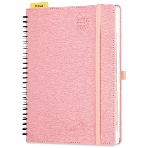 POPRUN 2026-2027 Academic Weekly Planner, 6.75" x 8.75" Horizontal Daily Book Calendar, July 2026 to June 2027, Softcover Appionment Book with Monthly Tabs, Spiral Bound, Inner-Pocket - Soft