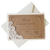 Picky Bride 50 Pcs Rustic RSVP Cards with Return Envelopes, Wedding Invitations Response Cards for Wedding, Ivory Pearl Laser Cutting Lace Covers with RSVP Cards - Set of 50