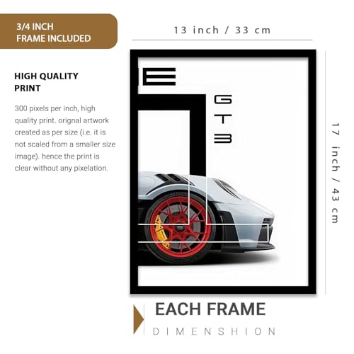 Image of kotart Big Sports Car Framed Posters Gift Items for Boys Room Wall Decoration Bedroom Living Room Office Studio Decor | Car Poster Frame for Wall Decor Set Of 3 Size (13 X 17 inch)