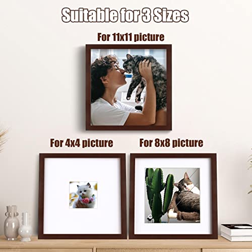 Egofine 11X11 Picture Frame Covered By Plexiglass, Display Pictures 4X4/8X8 With Mat Or 11X11 Without Mat Made Of Solid Wood For Table Top Display And Wall Mounting Photo Frame, Walnut Color #TOP3