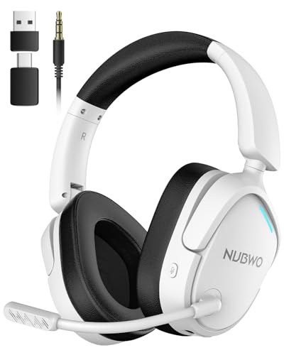 NUBWO Wireless Gaming Headset for PC, PS5, PS4, Connect to Game & Phone Simultaneously (2.4GHz + Bluetooth), 3 EQ Modes, 50H Battery, PS5 Headset with Mic, Lightweight Foldable Headphones White/Black
