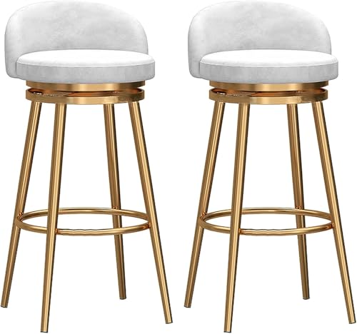 Tabourets de bar en velours blanc et finitions soignées pour îlot central - 2