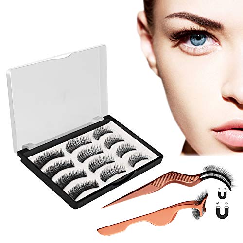 Magnetic Eyelashes, 3D Black Dual Magnetic Eyelases, Ultra Solf and Long for Entire Eyes, Glamorous, Natural Look, Handmade Reusable False Eyelashes 3 Styles with 2 Professional Tweezers (12 PCS)