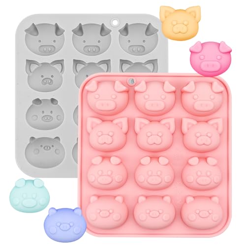 2 PACK Fun Piggy Silicone Molds for Chocolate, Cartoon Pig Face Silicone Soap Mould for Cake Decoration Baking Kitchen Mould