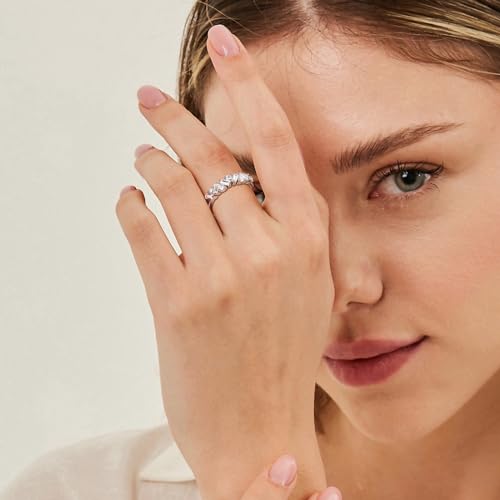 DAYBYDAY Moissanite Wedding Bands for Women Half Eternity Band Rings Moissanite Aniversary Ring Size 84