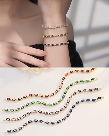 FANCIME 14K Gold Plated Birthstone Bracelets 4mm Sterling Silver Tennis Bracelets Gold Bracelets Birthday Jewelry Gifts for Women 7" - Image 5