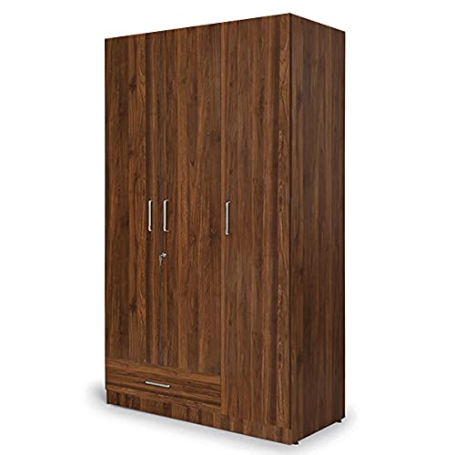 Image of Wakefit Wardrobe | 1 Year Warranty | Engineered Wood Almirah, Cupboard for Clothes Storage | 3 Door, 1 Drawer, 2 Hanging Space | Cashmere - Columbian Walnut