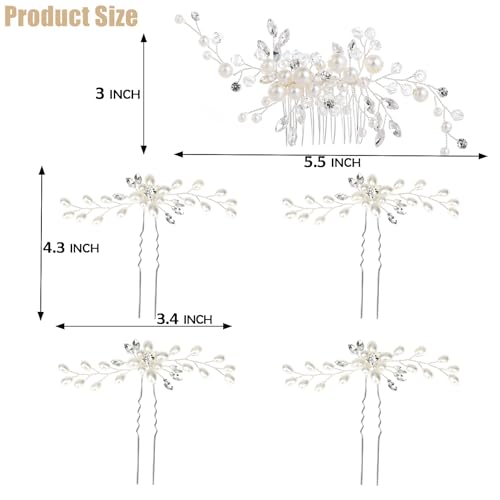 5 pieces wedding hair accessories pearl crystal rhinestone hair comb hair pins for brides bridesmaids women girls silver gold