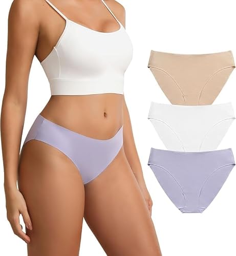 Wezest 3 paia di slip con mutandine non scolorite, 3 strisce dorate, viola + bianco + beige, Einheitsgröße Große Größen Tall