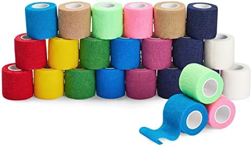 24 Rolls Colorful Self Adhesive Bandage Wrap, 2 Inch x 5 Yards Cohesive Vet Tape for First Aid (12 Colors)