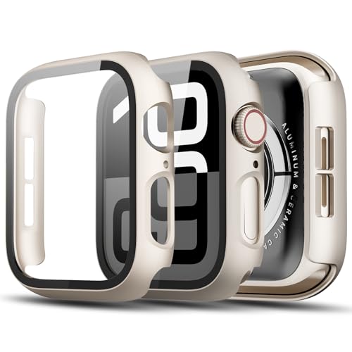 TGKML 2-Stück Kompatibel mit Apple Watch SE 3/SE 2/SE/6/5/4 Schutzhülle mit Displayschutzfolie 40mm, Hard Gehäuse Eingebaut Kratzfest Gehärtetes Glas Schutzfolie für iWatch 40mm, Polarstern*2