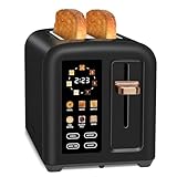 SEEDEEM Toaster 2 Slice, Touch Control Stainless Toaster LCD Display, 50% Faster Heating Speed, 1.4'' Wide Slots, More Timer Functions, Removable Crumb Tray, 1350W, Dark Chocolate
