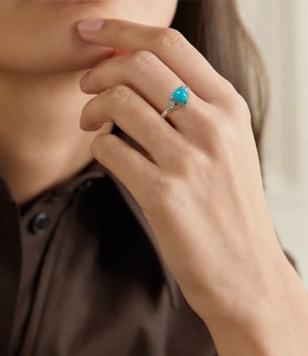 Genuine Turquoise Heart Rings for Women 925 Sterling Silver CZ Engagement Wedding Rings Anniversary Jewelry for Wife Mother2