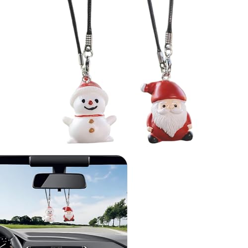 Hugwits 2 PCS Santa Claus & Snowman Car Hanging Ornament, 3D Resin Christmas Santa Claus & Snowman...