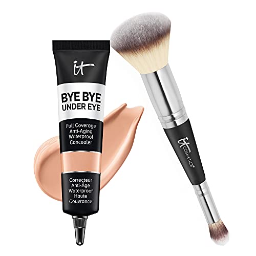 IT Cosmetics Makeup Set - Includes Supersize Bye Bye Under Eye Concealer (30.5 Tan) + Heavenly Luxe Complexion Perfection Concealer Brush (1 fl oz) - with Collagen, Hyaluronic Acid & Antioxidants