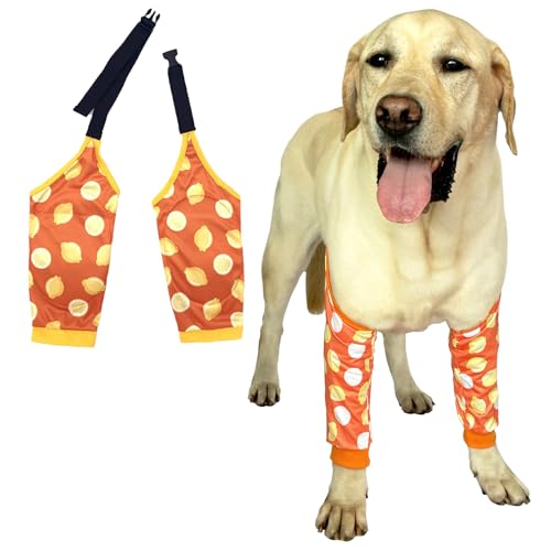 Image of Dog Knee Protector Pad for Calluses Knee Brace Front Elbow Support Wrap, Pet Sleeves for Wounds Dog Elbow Callus Treatment for Medium Large Dogs with Scarf(2XL Lemon)