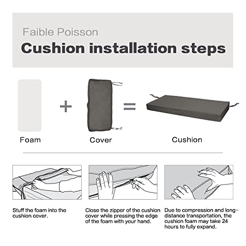 Faible Poisson Outdoor Bench Cushion, 42 X 18 Inch Waterproof Porch Swing Cushions Garden Patio Furniture Cushions With Handle And Anti-Slip Straps For Indoor Backyard Seat Pads, Dark Grey #TOP4