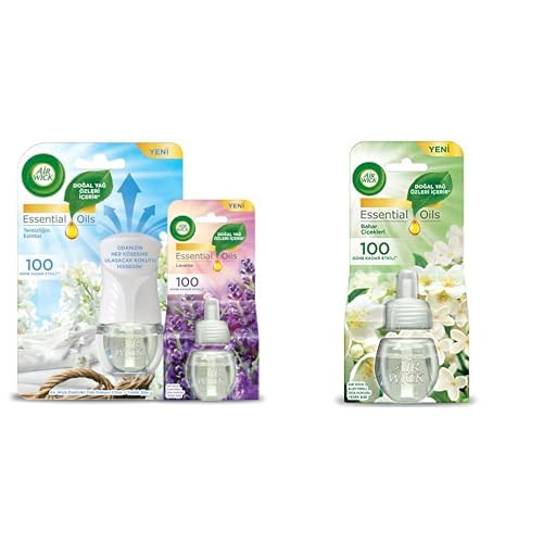 Air Wick LE Elektrikli Oda Kokusu Temizliğin Esintisi Kit (Cihaz + Yedek Şişe) + Lavanta Yedek Şişe ve Air Wick Elektrikli Oda Kokusu Yedek Şişe Bahar Çiçekleri