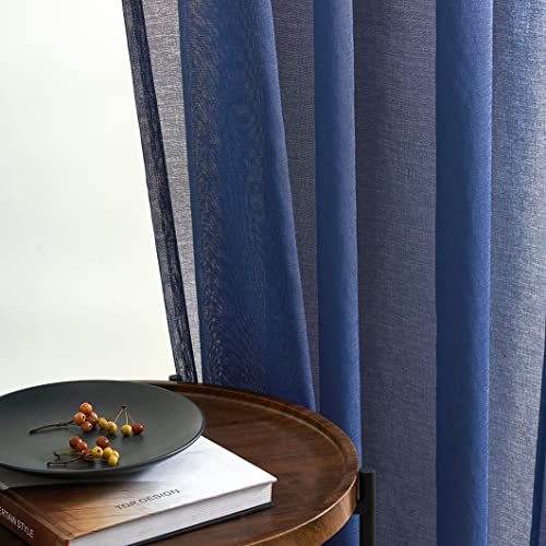 MYSTIC-HOME Navy Blue Sheer Curtains 84 Inch Length 2 Panels Set, Rod Pocket Sheer Drapes for Living...