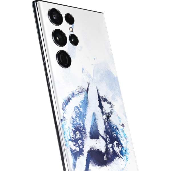 Skinit Decal Phone Skin Compatible with Galaxy S22 Ultra - Officially Licensed Marvel Avengers Blue Logo Design