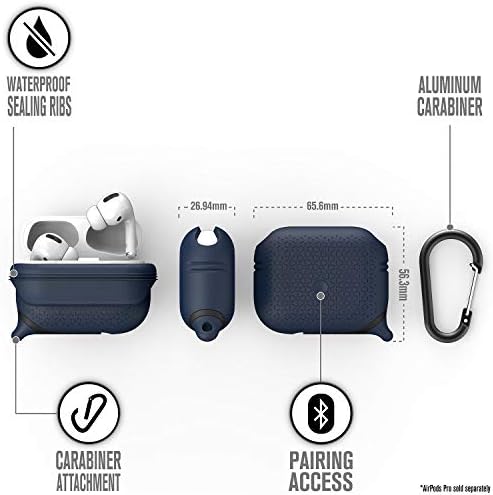 New Catalyst- Waterproof Case for AirPods Pro(1st & 2nd Generation)- Premium Edition.Compatible Wireless Charging, One-Piece Design, High Drop Protection, with Carabiner, Soft-Touch- - Midnight Blue