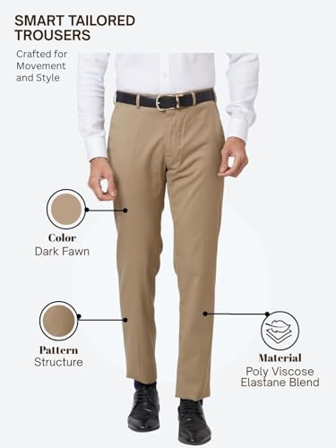 Image of Raymond Men's Poly Viscose Blend Solid Pattern Slim Fit Flat Front Formal Trouser