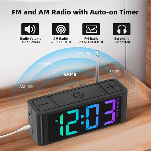 I·Code A702 Radio Alarm Clock, Am/Fm Radio With Auto-On Timer, Dual Alarm, Snooze, Loud Alarm,Large Rgb Display With Big Button,Outlet Powered thumb #1