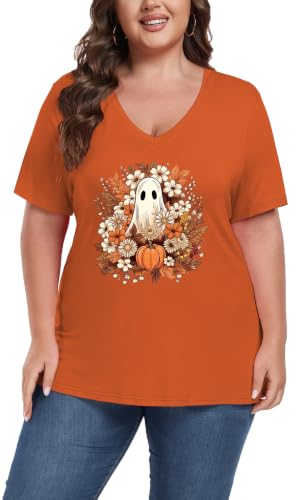 Image of ForHailey Women's Plus Size V Neck Tops Summer Short Sleeve T Shirt