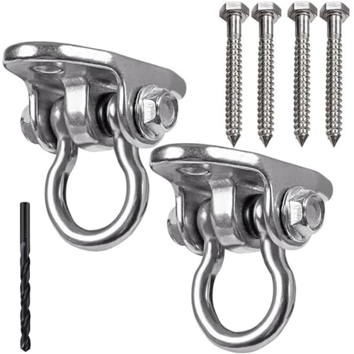 GW Gwongvvei - IOH Set of 2 Heavy Duty Swing Hangers Stainless Steel 304 Anti-Rust, Innovative Double Security Protection, 2000 lb Capacity 180° Swing, Playground Porch Yoga Seat Trapeze Wooden Sets Indoor Outdoor