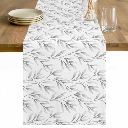 Botanical Delicate Branches Table Runner 36 Inches Long Farmhouse Dress Scarves, Boho Olive Minimalist Leaf Dining Tablerunner for Coffee Table/Kitchen Island/Party Décor, Small 13" x 36"