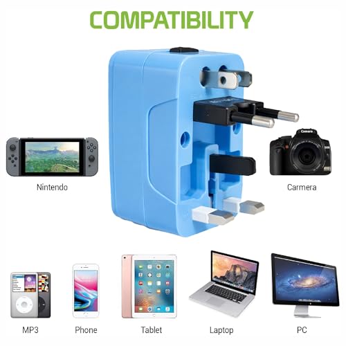 Image of MX Universal Travel Adapter All in One, Worldwide Plug Adapter for 150+ Countries, International Plug Adapter for Europe UK USA India, Multi Plug Travel Socket Compact Design (Blue)