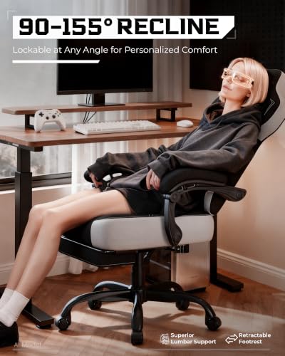 Image of GTPLAYER Gaming Chair for Adults, Ergonomic High Back Chair with Footrest | Big & Tall Computer Video Gaming Chair, Comfort Wide Seat with Lumbar Support for Big /Tall, Office /Home, Li - Black
