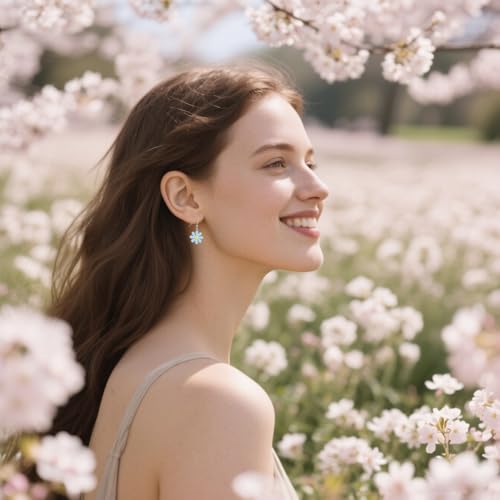 SLUYNZ 925 Sterling Silver Daisy Flower Dangle Earrings for Women Teens Girls Blue Flower Drop Earrings Summer Spring Earrings2